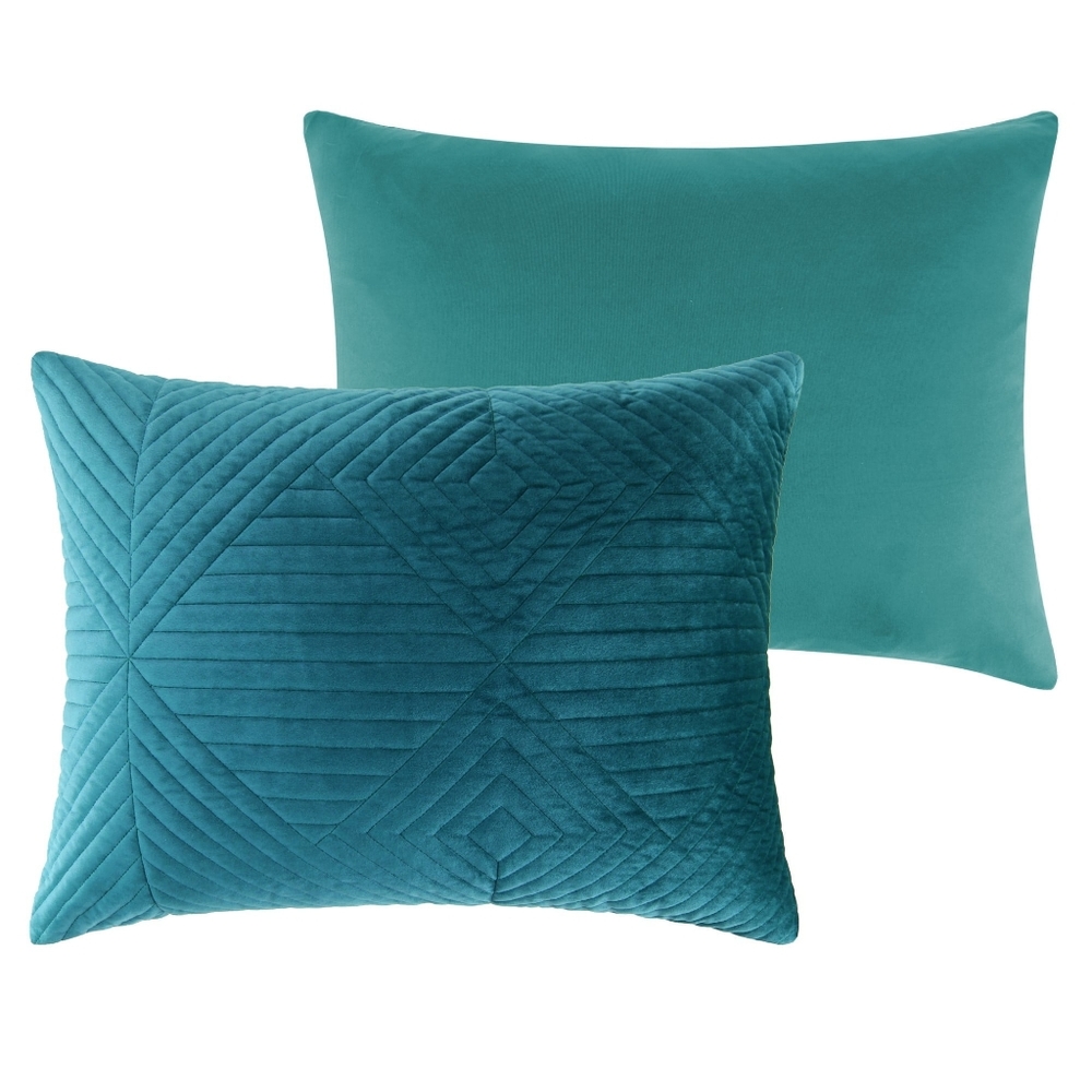 Barefoot Bungalow Riviera Velvet Modern Quilt Set, Teal, King - Reversible - Picture 6 of 10